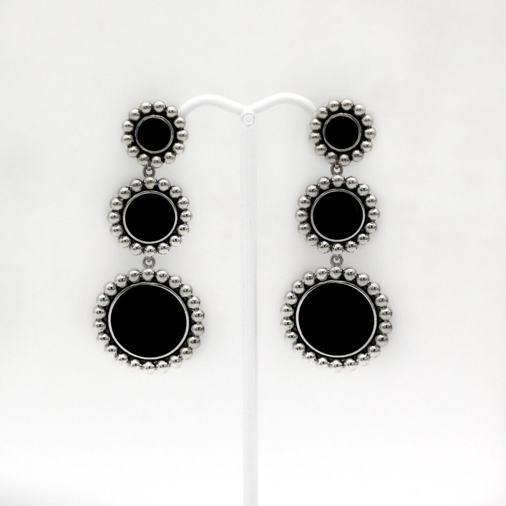 LAGOS Maya 925 Silver Three Onyx Circle Drop Earrings